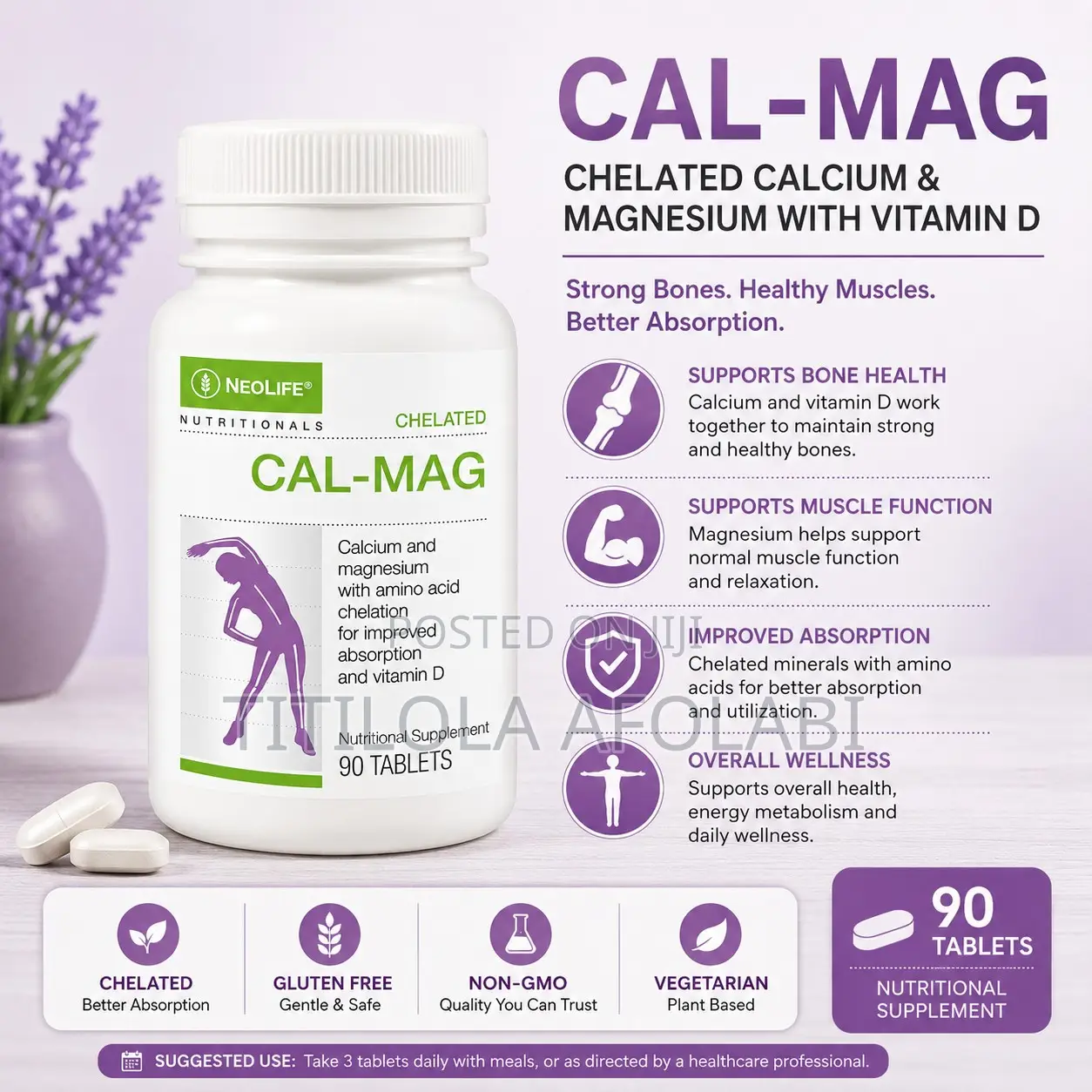 Chelated Cal-Mag for Bone Muscle Support – 90 Tablets