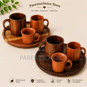 Wooden Cup Set With Plate- 1 Set