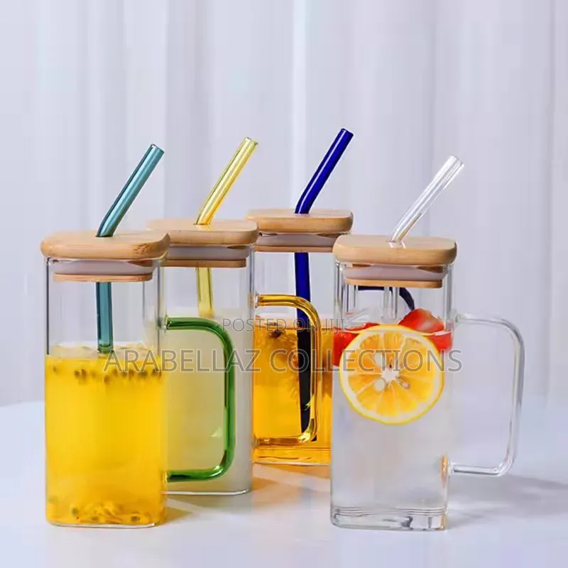 Eco-Friendly High Borosilicate Milk Tea Square Glass With Bamboo Lid