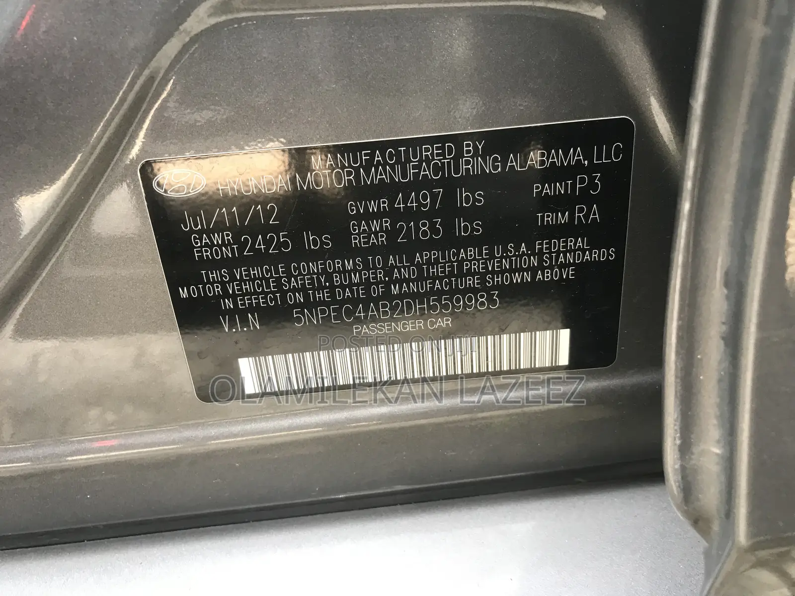 Hyundai Sonata 2012 Gray
