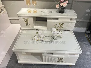 Tv Stand With Center Table Glass Top -White