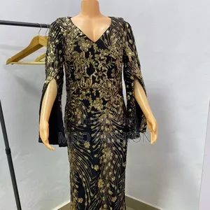 Glamorous Gold and Black Evening Gown – Luxury Party Dress