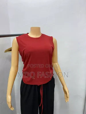 Classy Red Top Black Trousers Matching Combo Set
