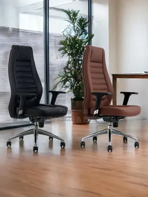 Luxury High-Back Executive Office Chair Premium Leather Black Brown