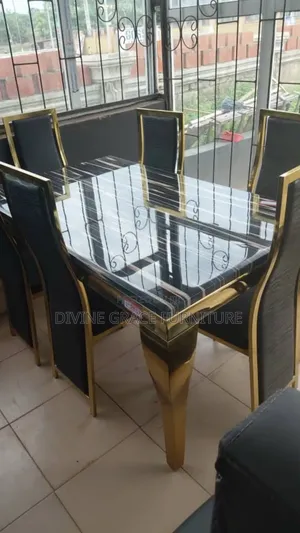 Golden Frame Marble Dining Table Set