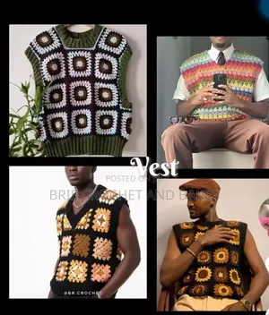 Handmade Crochet Vest , Pants and Mesh Pullover