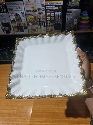 Ceramic Flat and Bowl Plates With Gold Trim