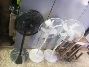 Black 16" Rechargeable Standing Fan + 20w Solar Panel With Bulb Usb