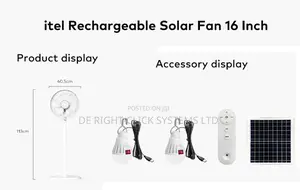 Itel Ac/Dc Rechargeable Solar Standing Fan With Panel + 2 Bulbs