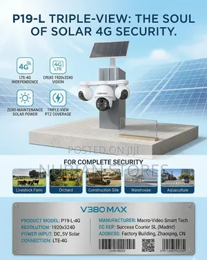 V380 Max Triple-lens Solar 4g Camera – 3 Screens, Zero Blind Spots!