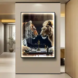 Modern Led Light Up Wall Art Black White Animal Print Framed Canvas