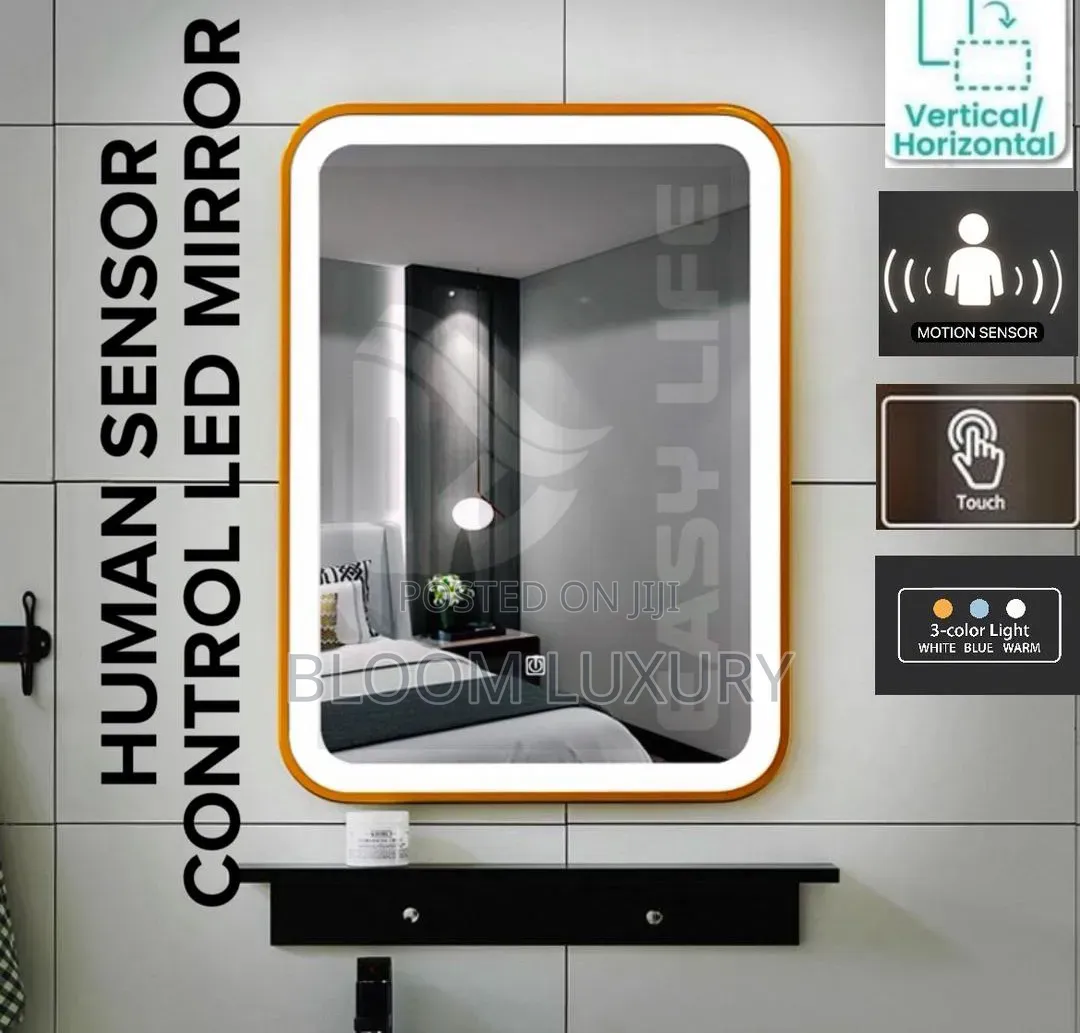 80×60cm Black and Gold Human Sensor Led Mirror