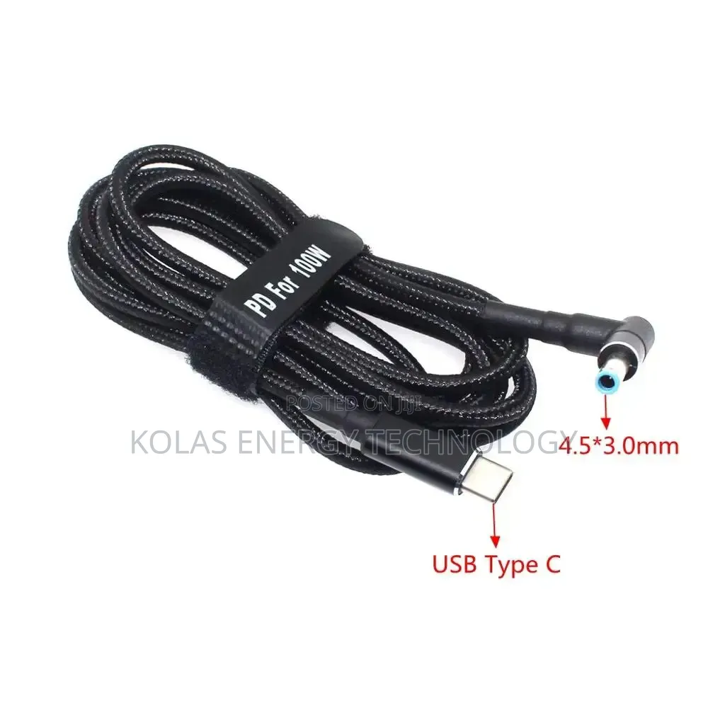 100w USB Type-C Laptop Power Cable for HP 4.5x3.0mm