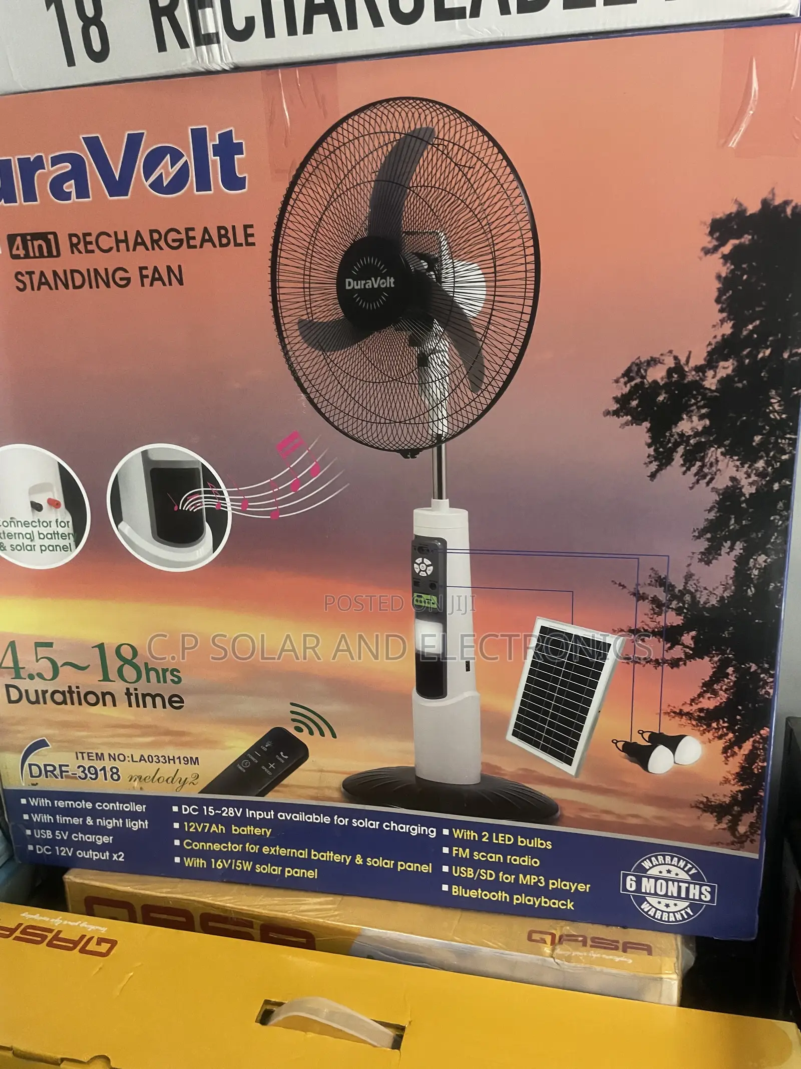 Duravoit Rechargeable Solar Fan 18’Inchs