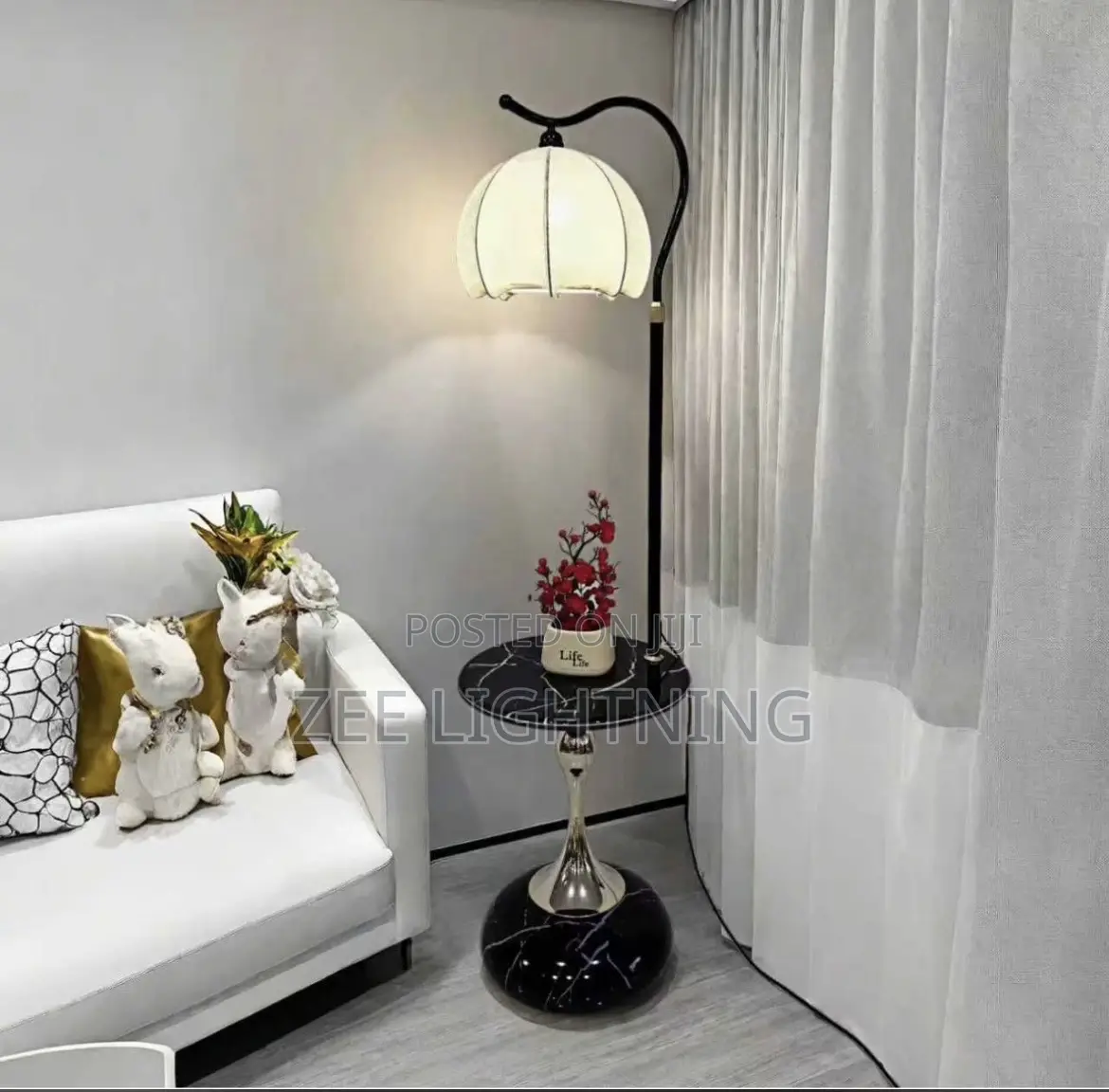 Long Stylish Standing Side Lamp With Mini Marble Design Table