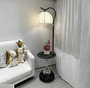 Long Stylish Standing Side Lamp With Mini Marble Design Table