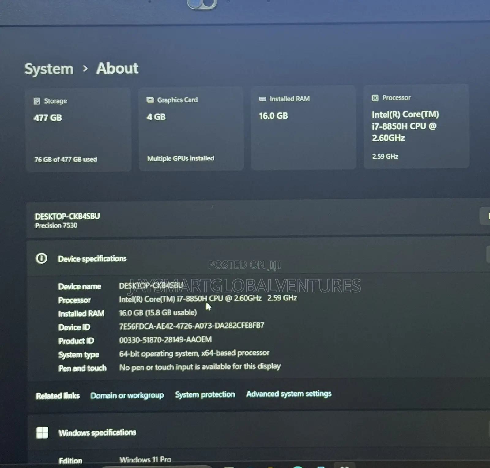Laptop Dell Precision 7530 16GB Intel Core i7 SSD 512GB