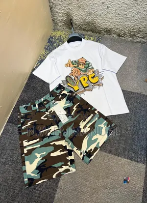 Trendy Graphic T-shirt With Camo Shorts – Complete Outfit