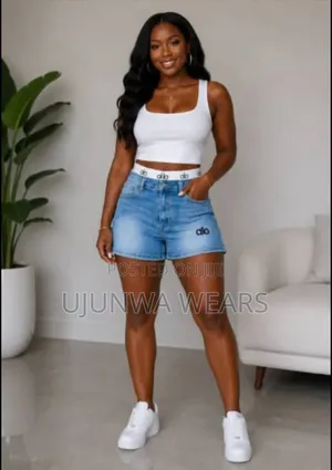 Women’S High-Waist Denim Shorts/“Jorts” With Exposed Elastic Waistband