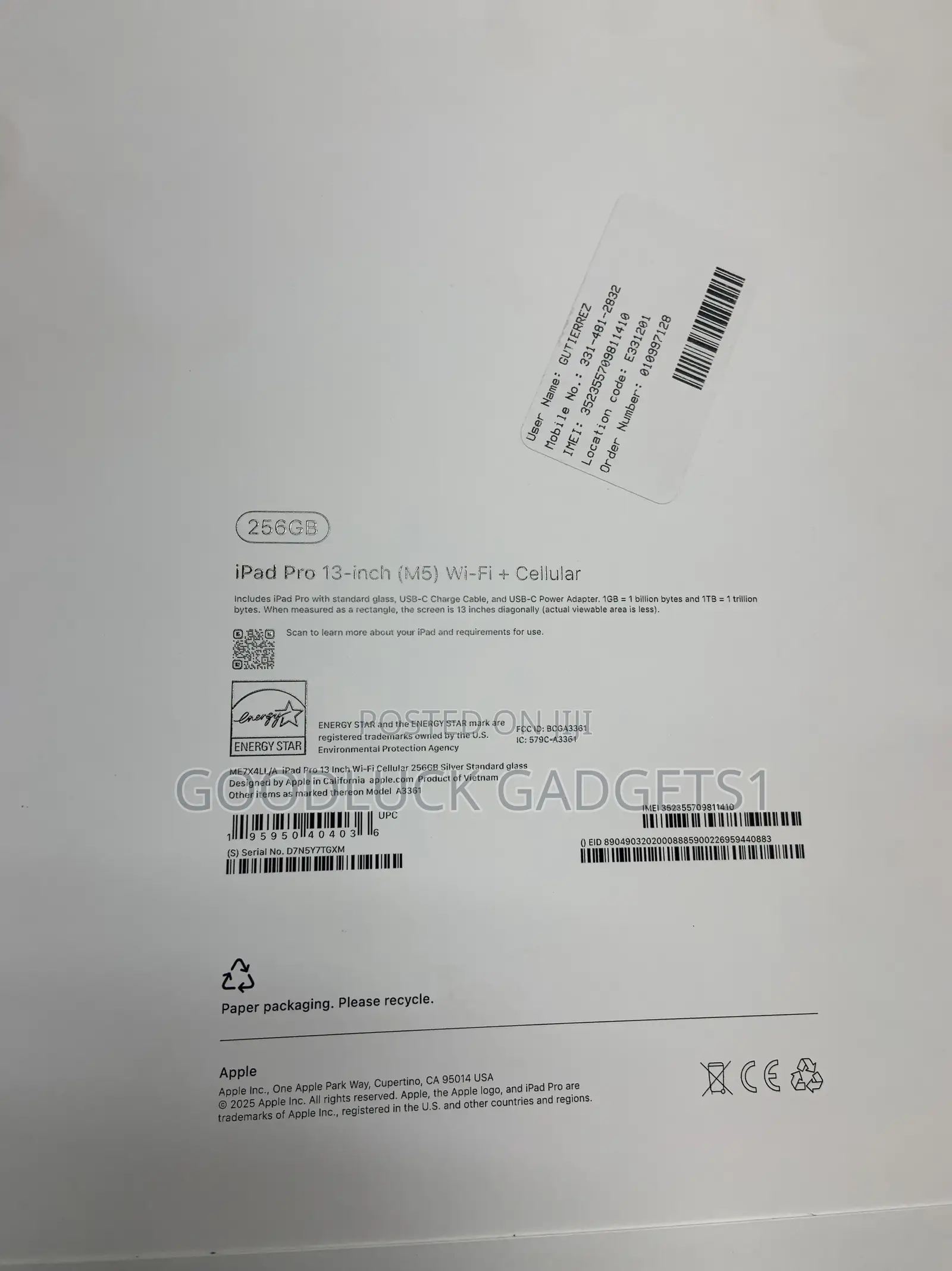 New Apple iPad (2025) 256 GB Gray
