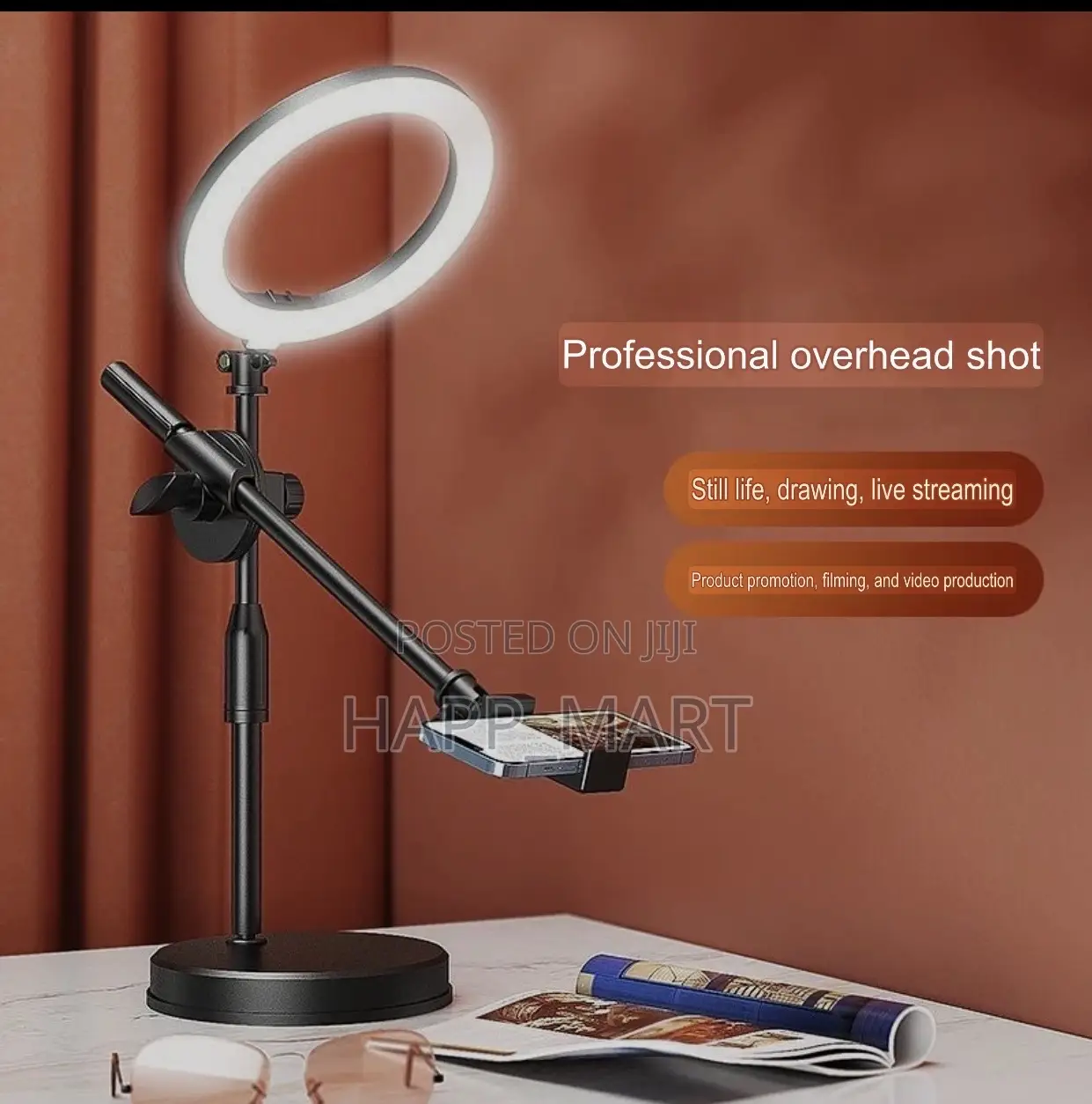 Phone Holder Ring Light With Retractable Stand