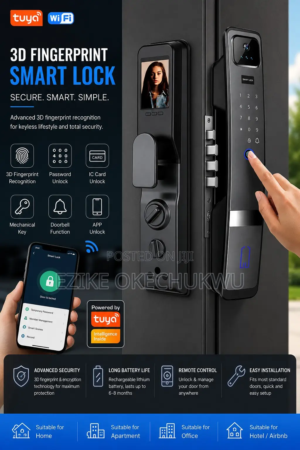 3d Face Recognition Fingerprint Smart Door Lock,Security Camera Lock