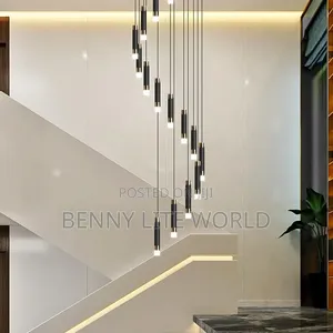 Modern Led Staircase Pendant Light Featuring a Black and Gold