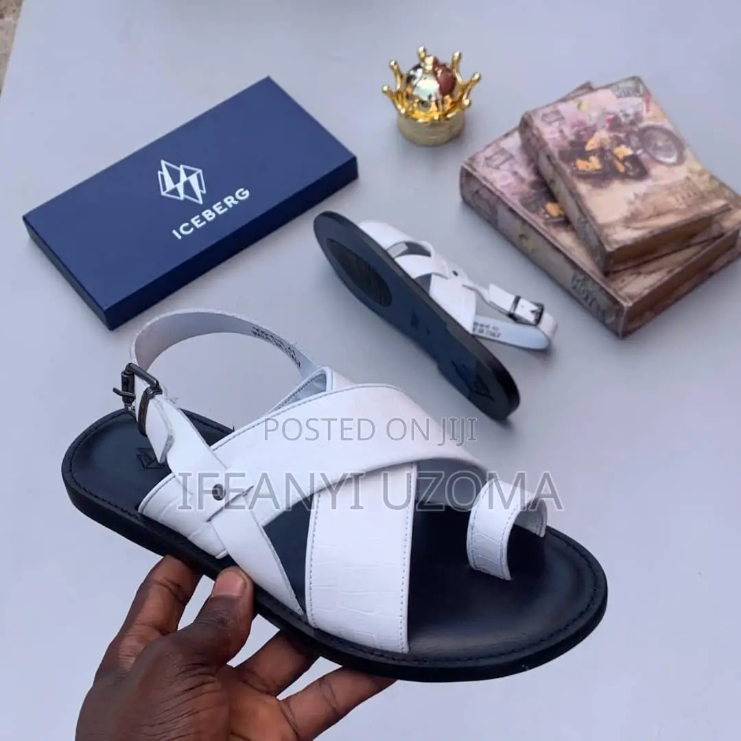 White and Black Leather Sandals