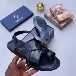 White and Black Leather Sandals