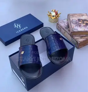 Blue Color Classic Leather Slippers