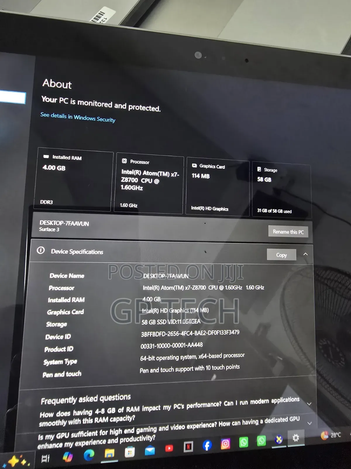 Laptop Microsoft Surface 3 4GB Intel Atom eMMC 60GB