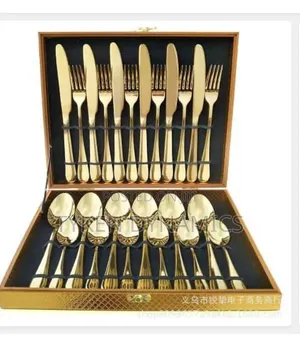 Set of 24pcs Gold Plated Cutlery Spoon Fork and Knife -Gold