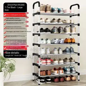 7 Step Strong Durable Shoe Rack Black/Silver Steel