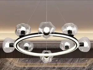 Modern 6-Light Linear Flower Glass Globe Chandelier Black Led Bar