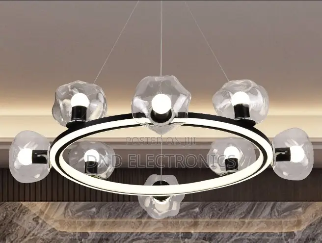 Modern 6-Light Linear Flower Glass Globe Chandelier Black Led Bar