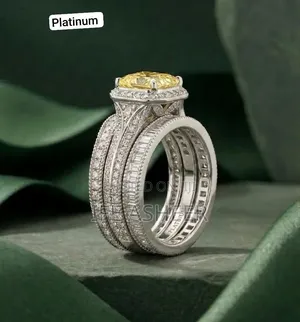 Platinum Ladies Silver Set of Engagement Wedding Ring - Silver