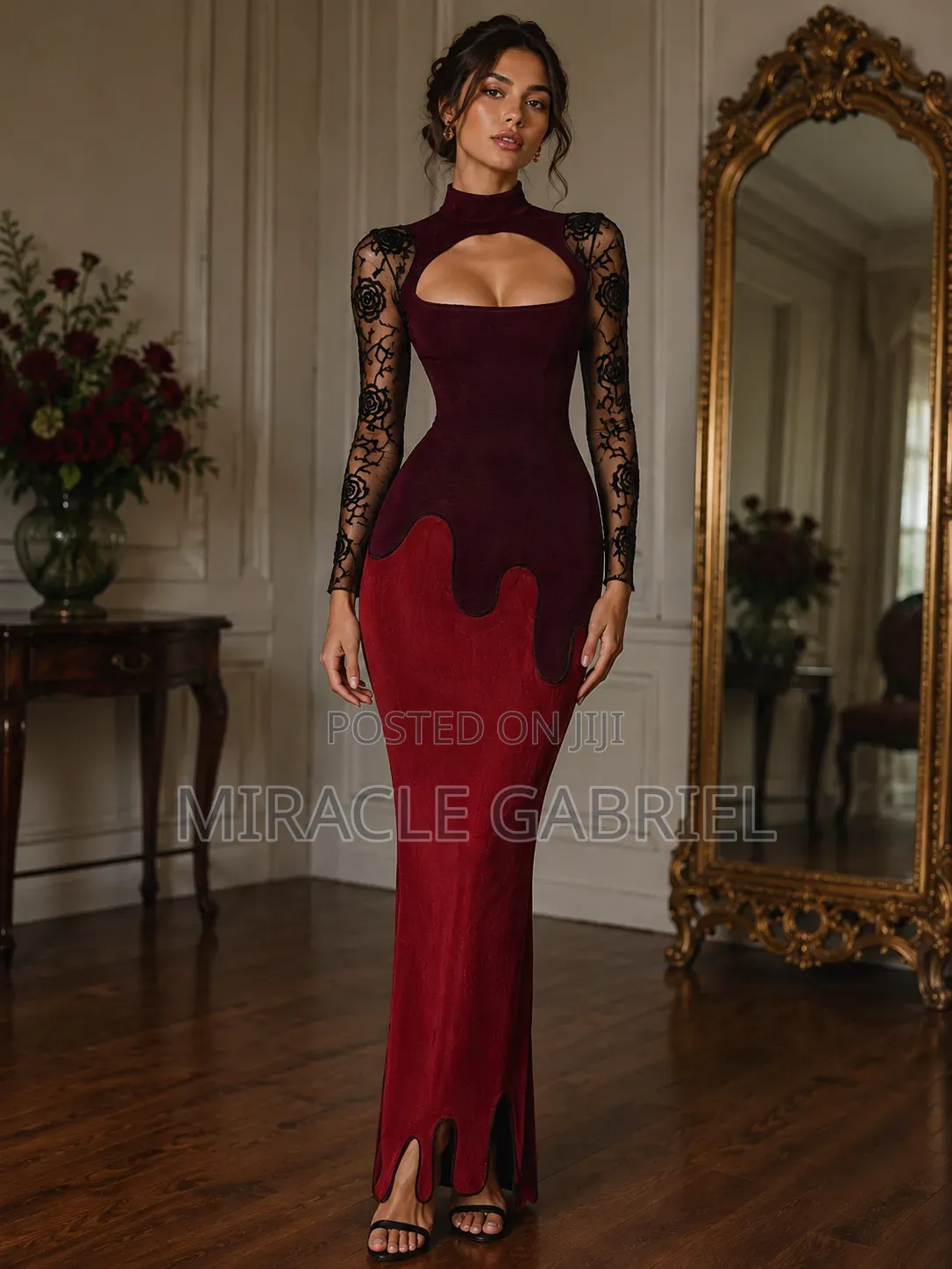 Long Sleeved Burgundy Dress