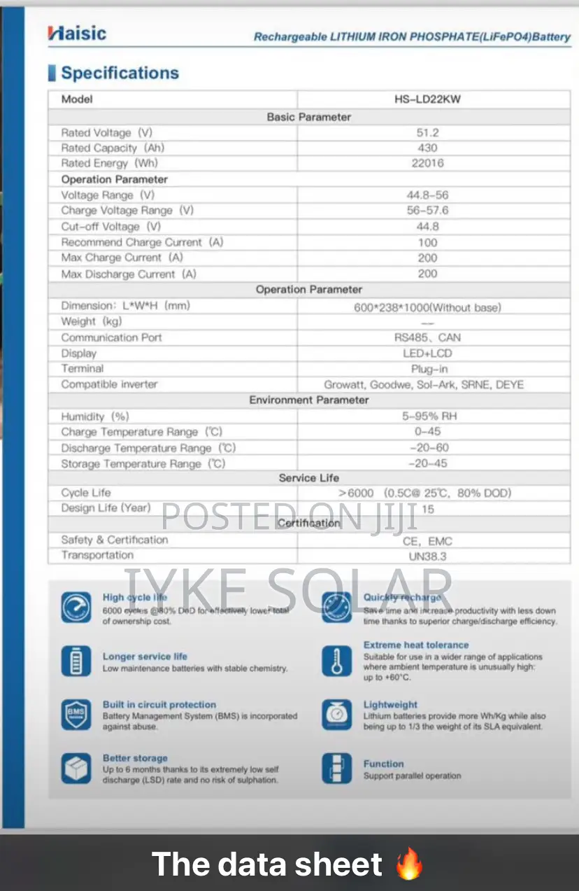 22kwh 48v Haisic Lithium Ion Battery