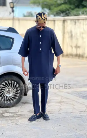 Deep Navy Blue Strip Kaftan