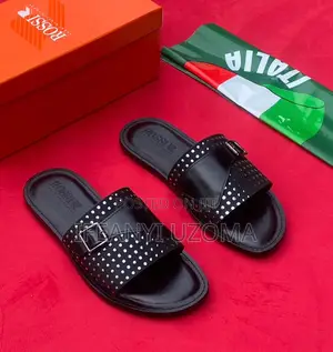 Black Leather Men Slippers