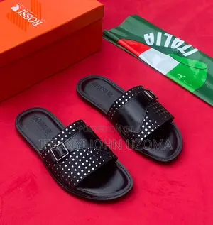 Black Leather Men Slippers