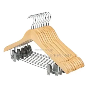 Premium Wooden Clothes Hangers With Clips – Suit Trouser Hangers