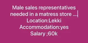 Male Sales Representatives Needed in Lekki