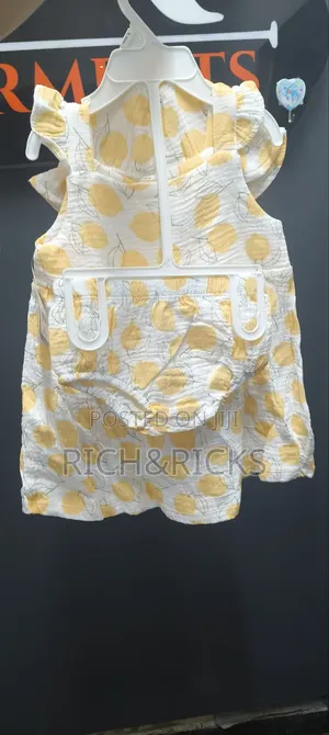 Rank Rafe Baby" 3-Piece Zesty Lemon Dress, Diaper Cover, Sun Hat Set