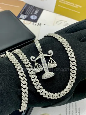 VSS Moissanite Diamond Justice Scale Pendant With Cuban Neck Chain