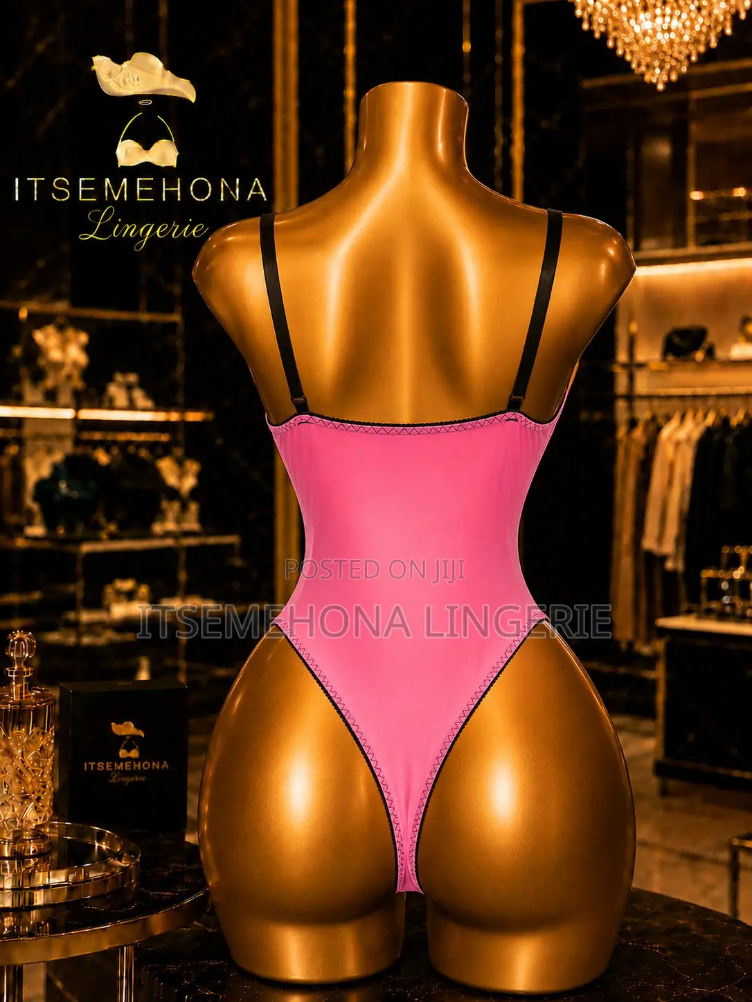 Pink and Black Thong Bodysuit