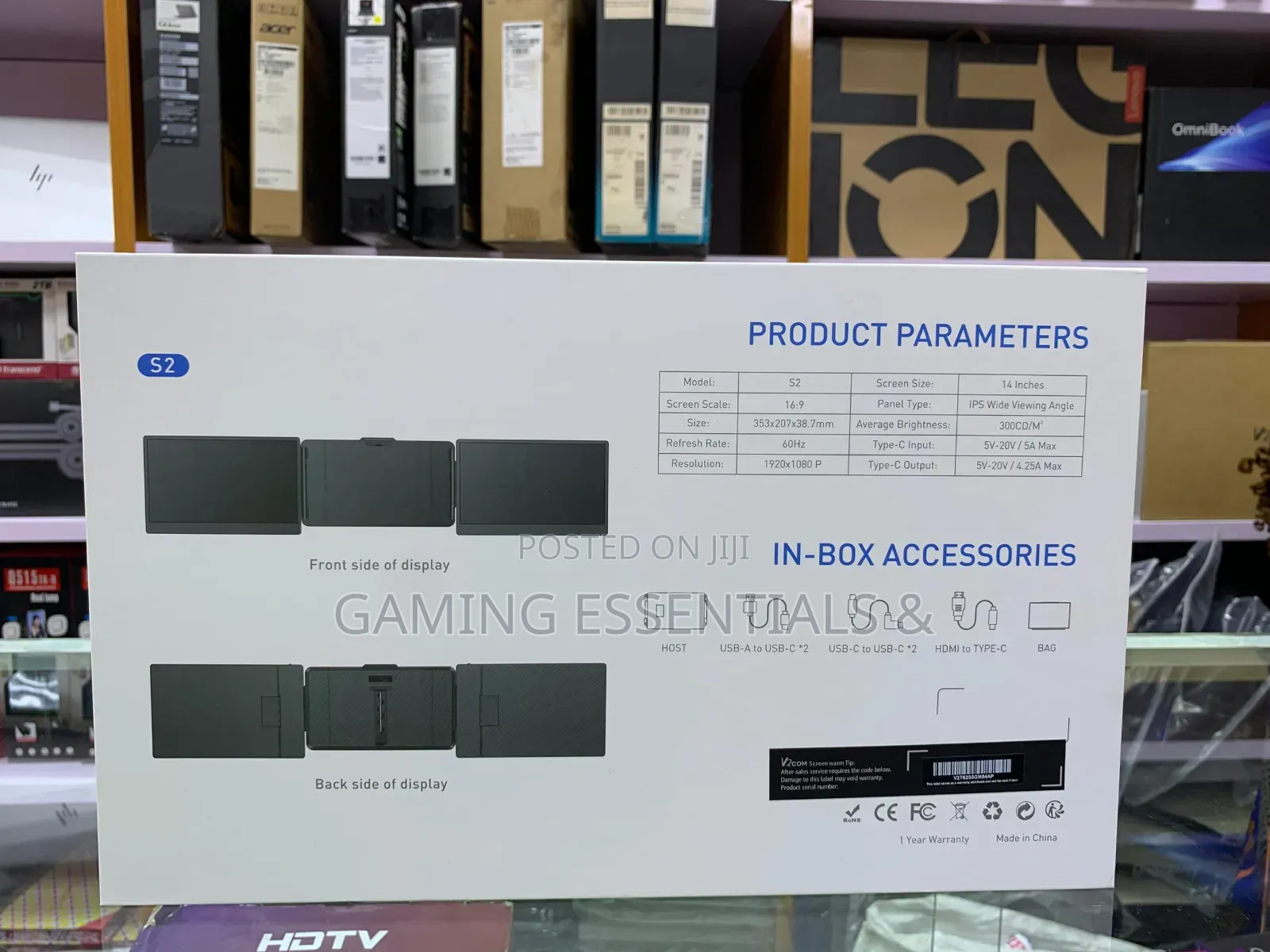 V2com S2 14" FHD Ips Triple Laptop Screen Extender