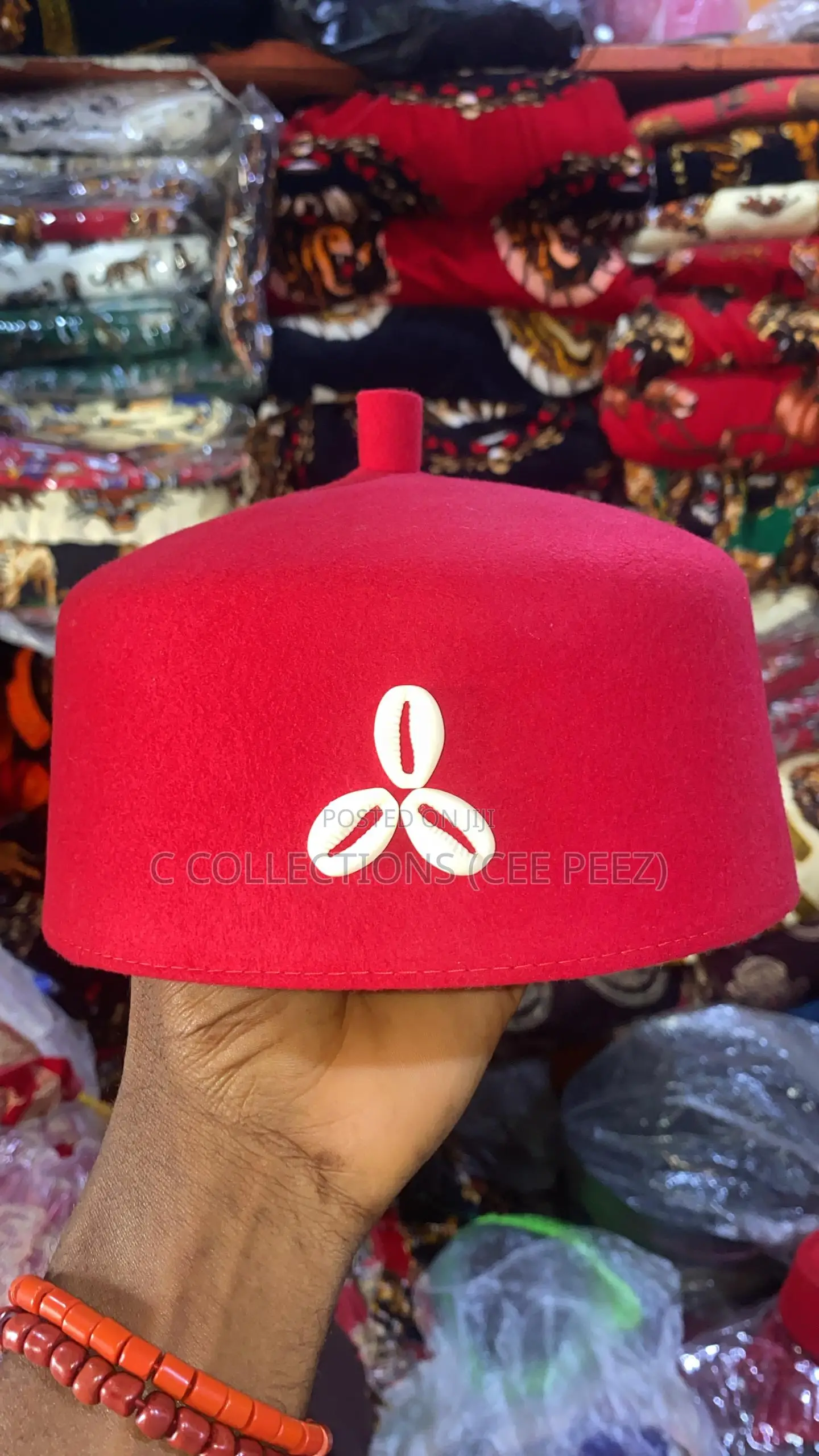Original England Red Cap With Cowrie