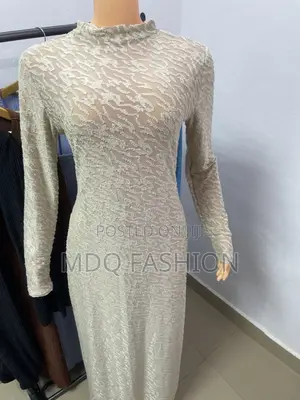 Classy Textured Mock-Neck Long Sleeve Bodycon Dress for Women
