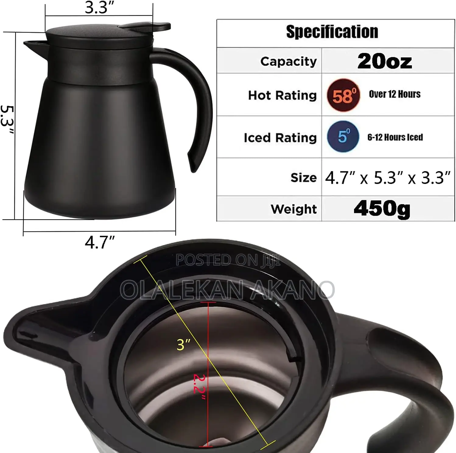 Thermal Coffee Tea Pot 20 Oz